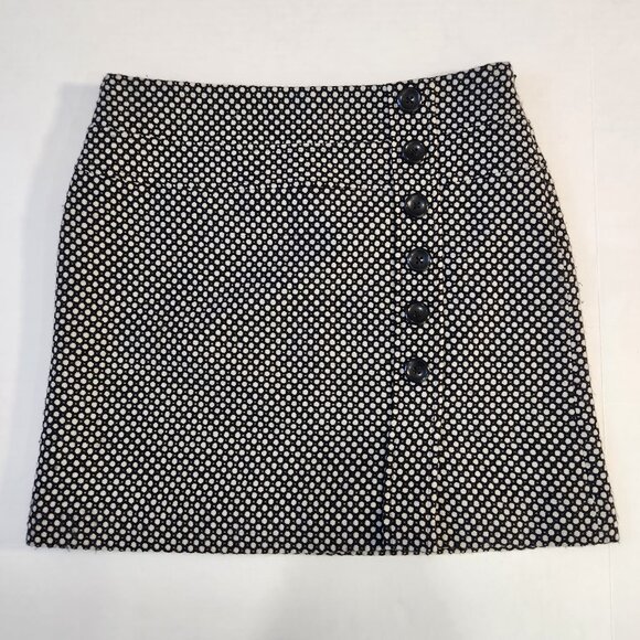 Geoffrey Beene Sport Tweed Mini Skirt 2 Black White Faux Button Front Preppy - Picture 1 of 9